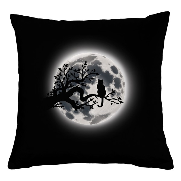 Vankúš bavlnený s potlačou mačka mesiac